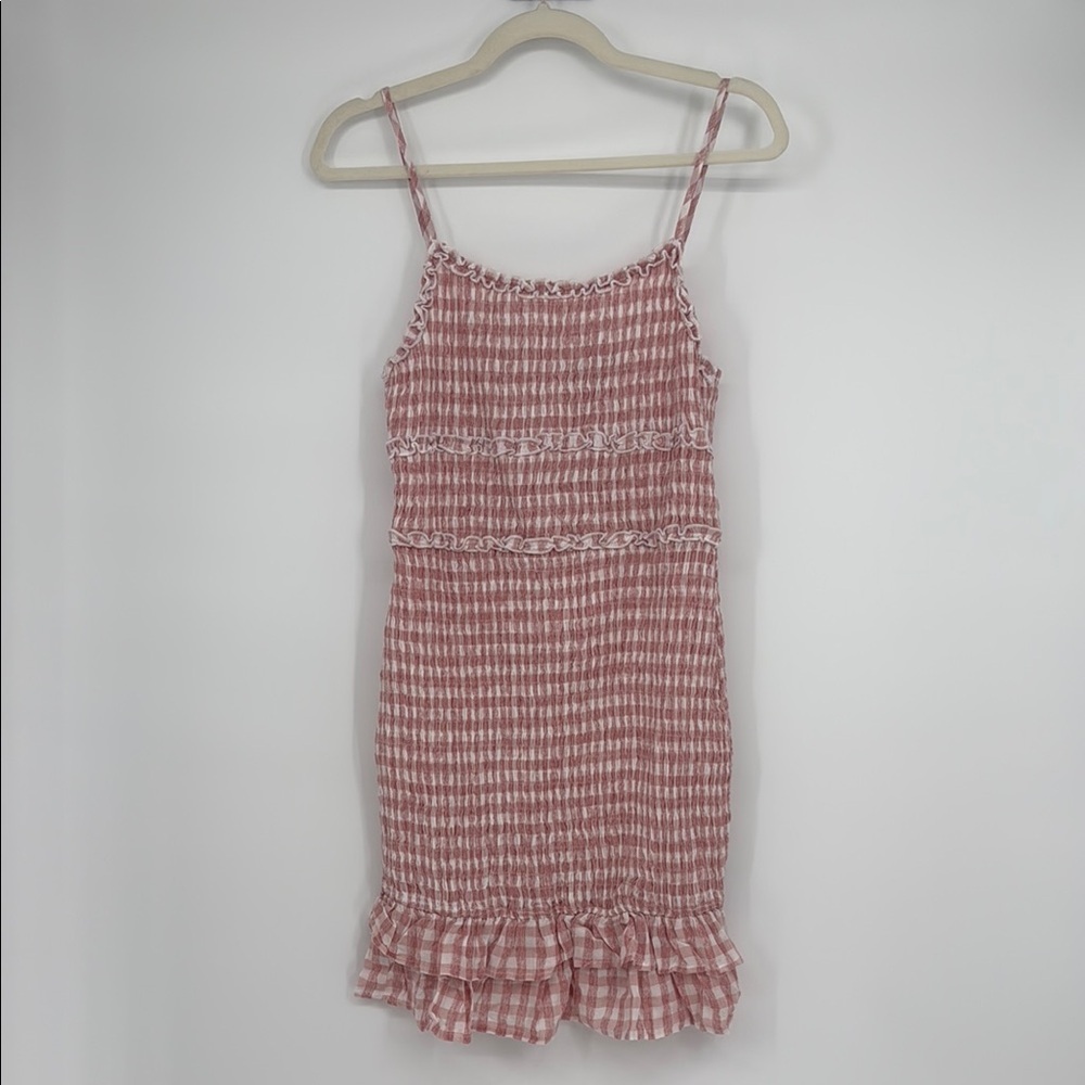 Blue B Collection Gingham Smocked Dress NWT Boutique Rose Pink Ruffle Hem S/M/L